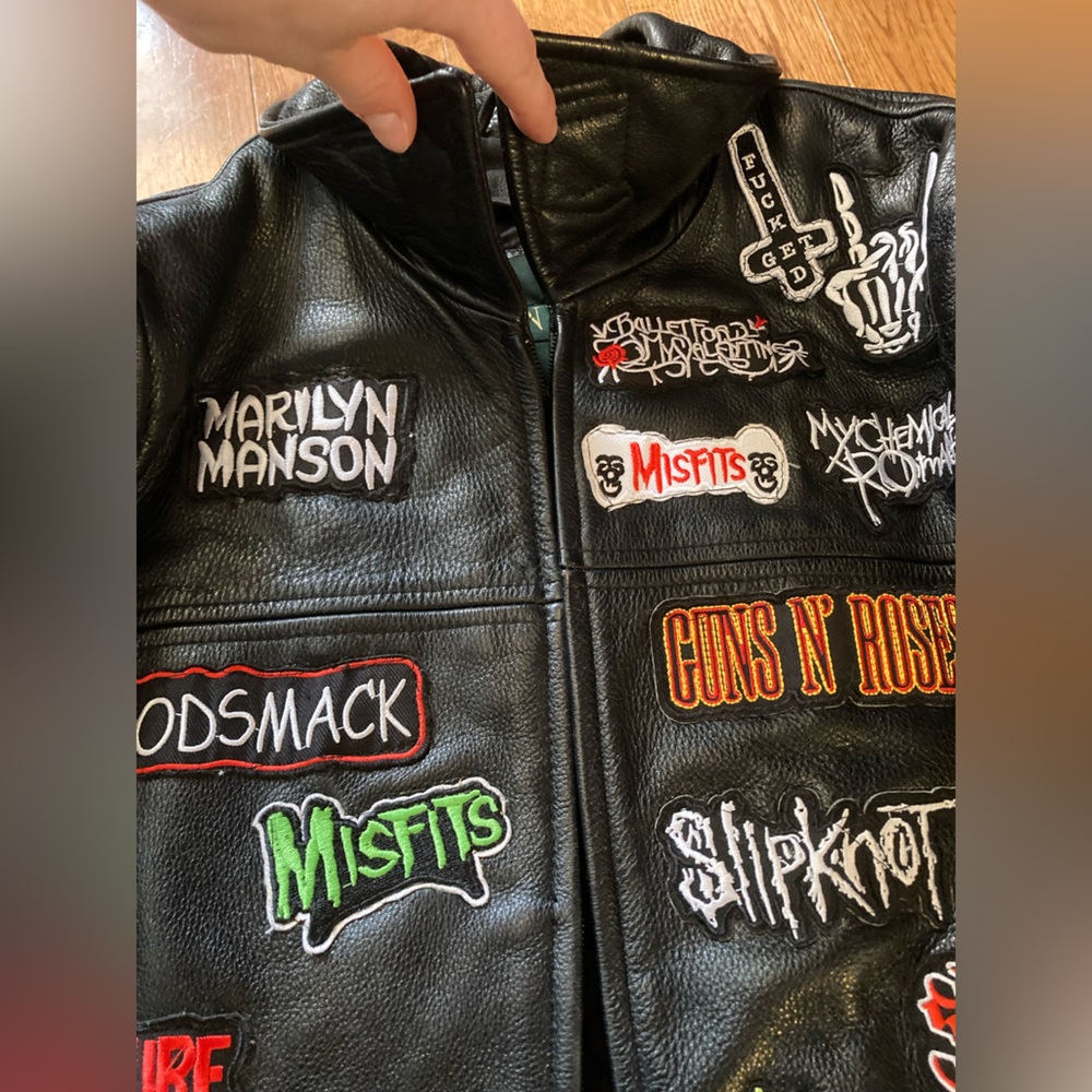 Danier Black Leather Jacket with Band Logos - Picture 5 of 8